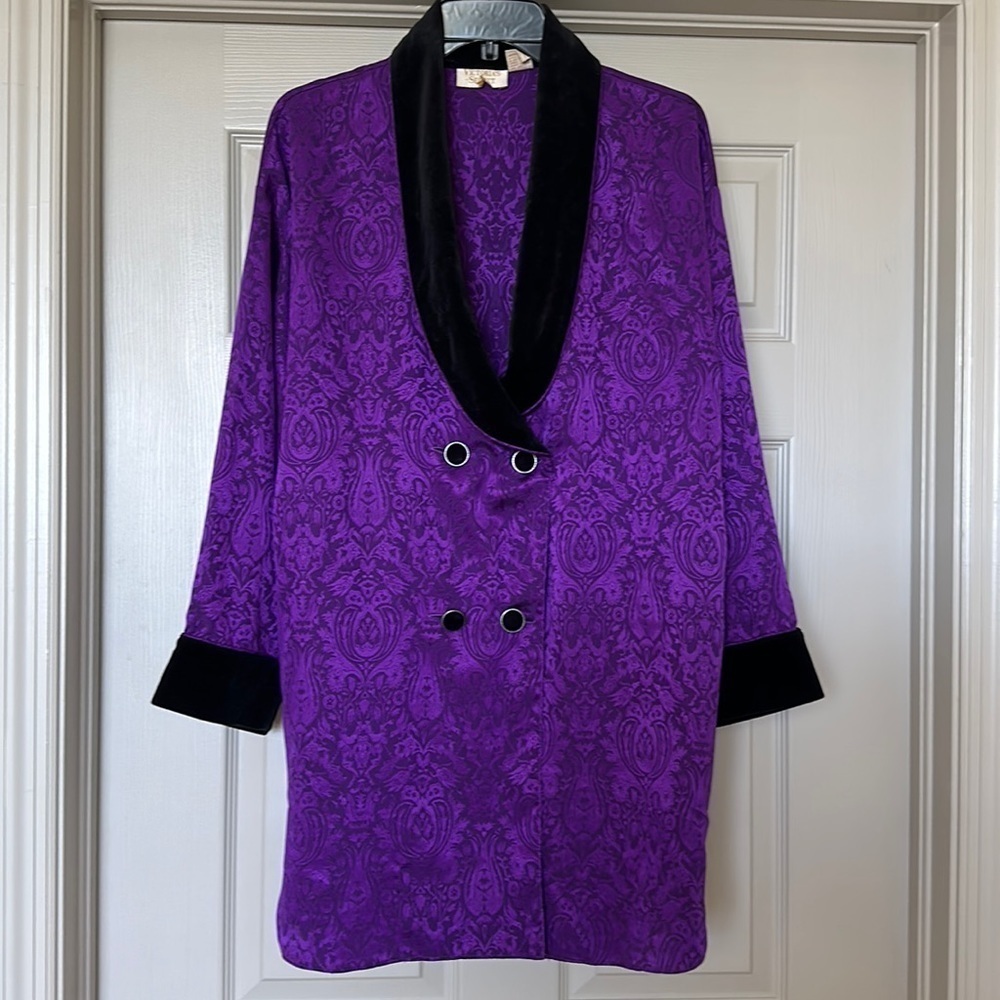 Victoria secret vintage gold label satin robe with velvet cuffs